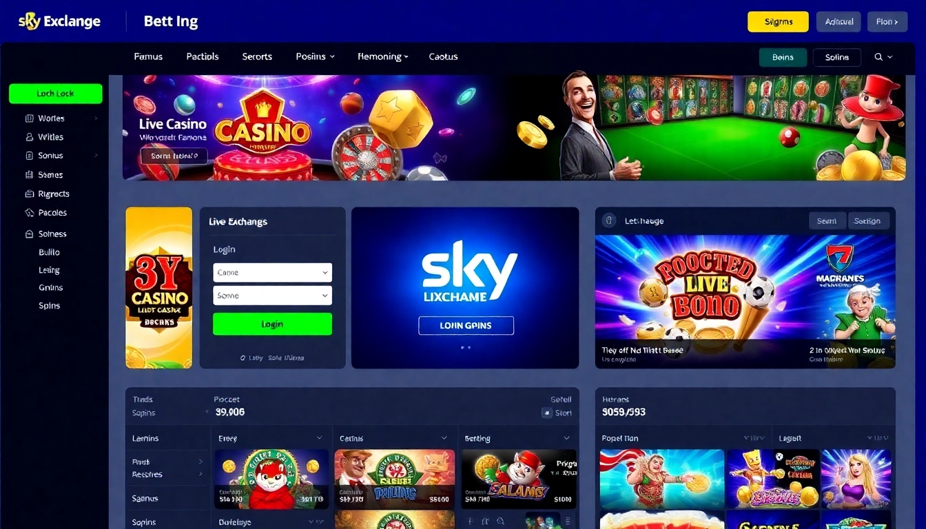 Secure Sky exchange login screen with vibrant interface and engaging live casino games, enhancing user trust and excitement.