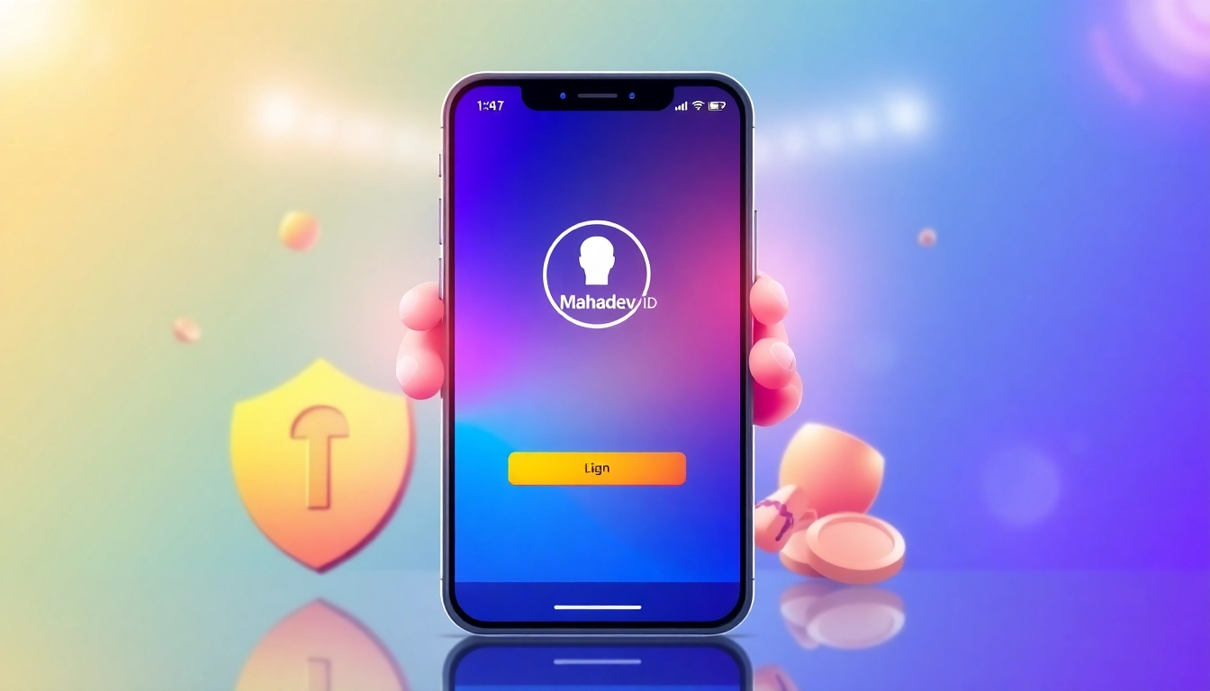 Mahadev ID registration process with a user securely logging into the betting platform on smartphone, emphasizing trust and security.