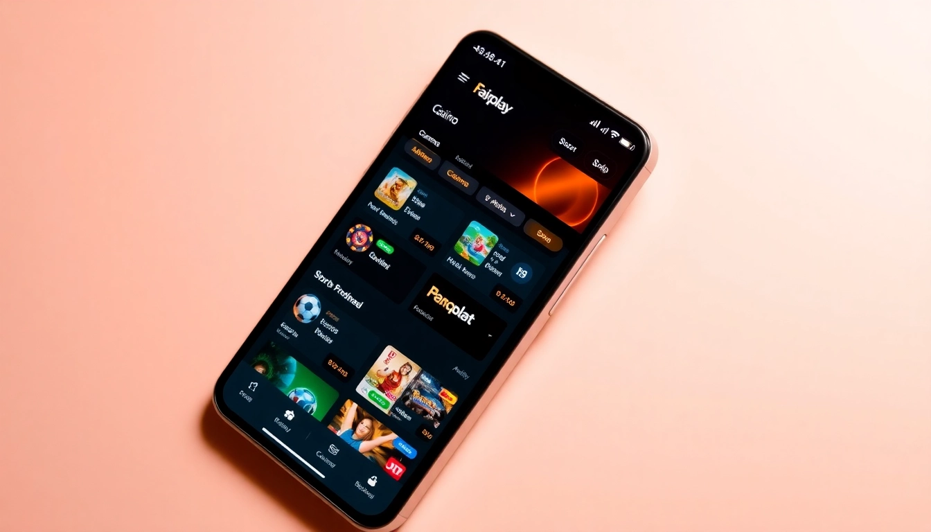 Fairplay app being used on a smartphone, showcasing live sports betting and casino features with a modern, vibrant interface for seamless wagering experience.