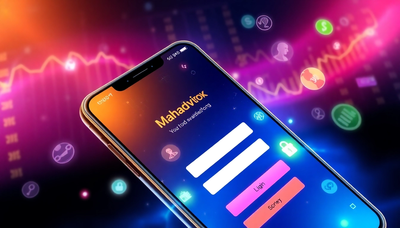 Mahadev book id login process shown on a smartphone screen with security icons and sports