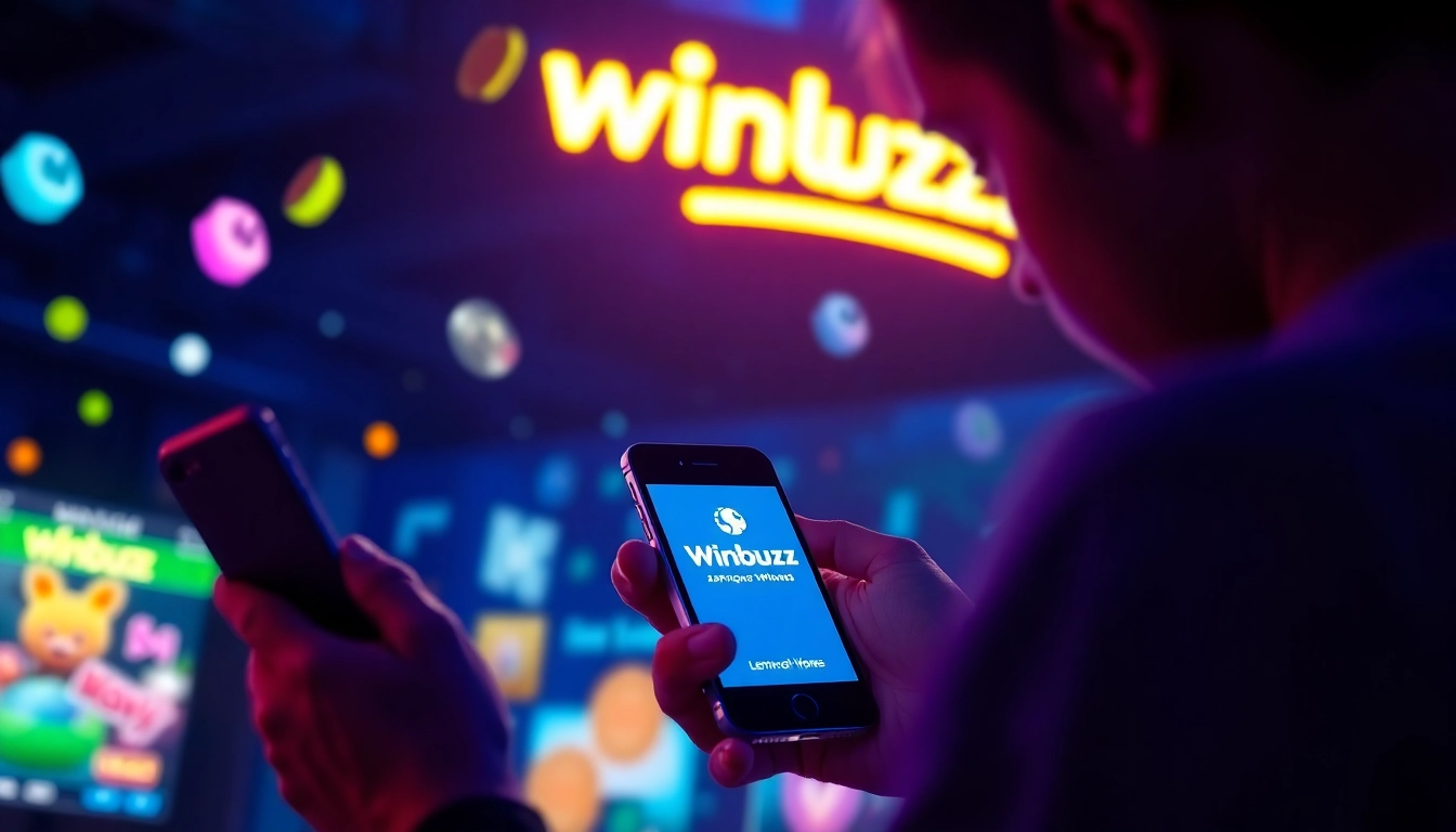 Engaged user navigating the Winbuzz App on smartphone showcasing online gaming and betting features