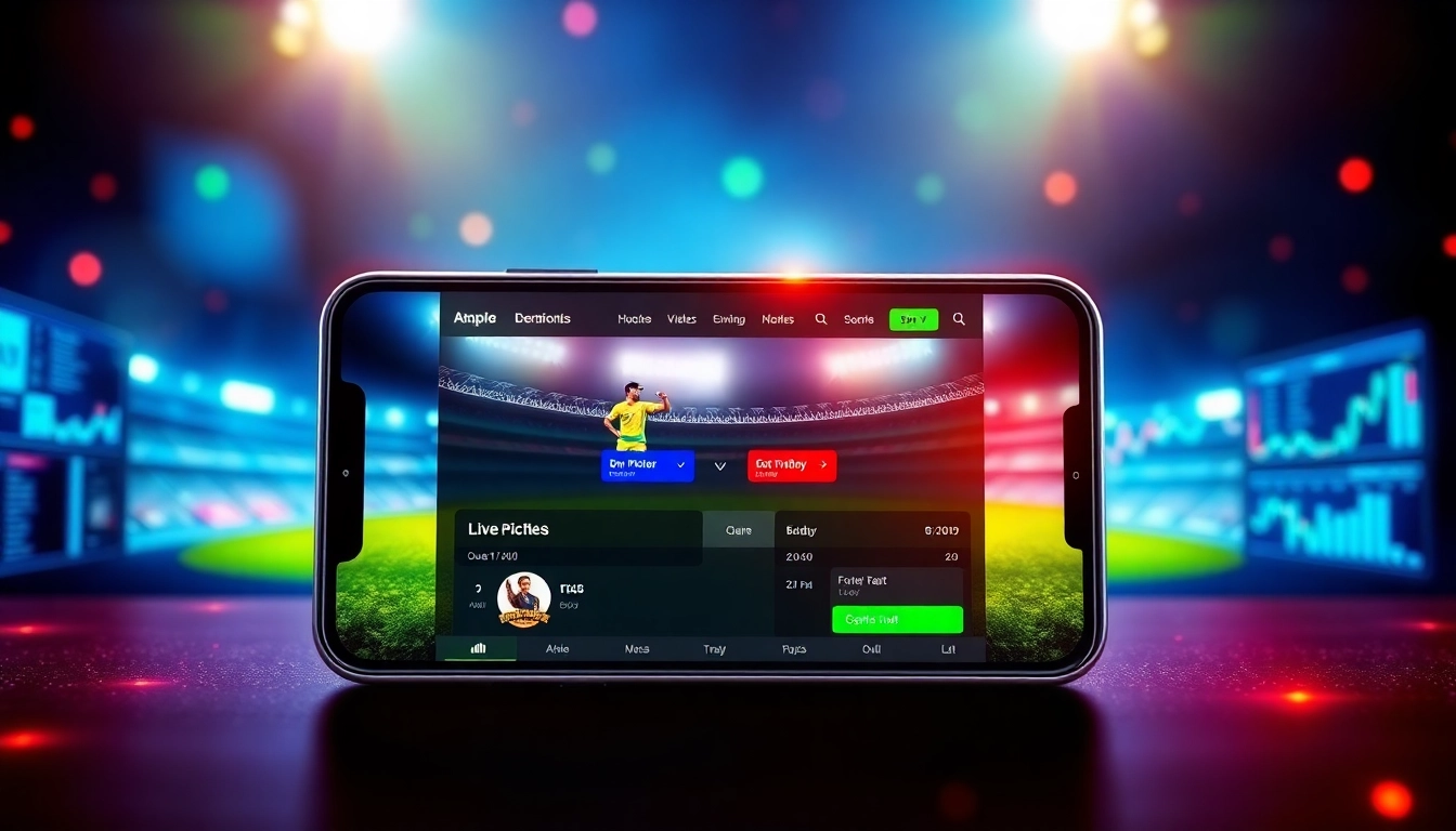 Kheloyaar betting platform displays live cricket match with user interface and vibrant colors