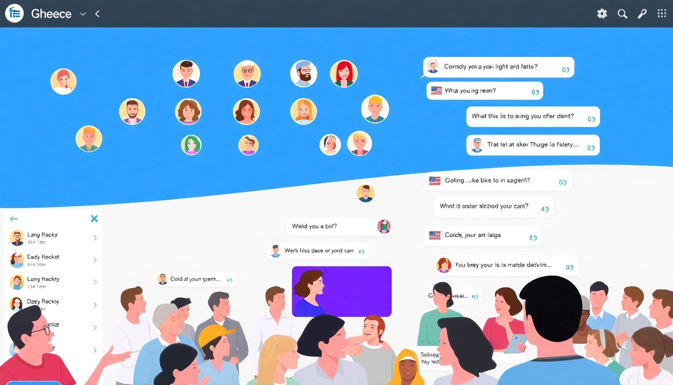 Engaging Greek chat platform with users exchanging messages and connecting online for social